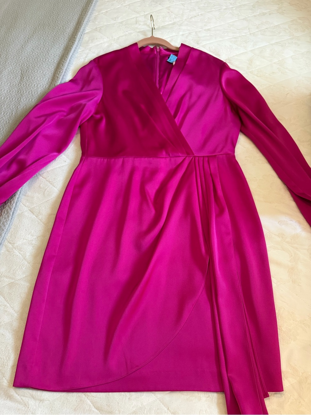 Alex Marie Fuchsia Wrap-Style Long Sleeve Midi Dress